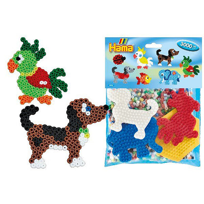 Hama Midi gruppset, 4 pärlplattor + 3000 pärlor - djur
