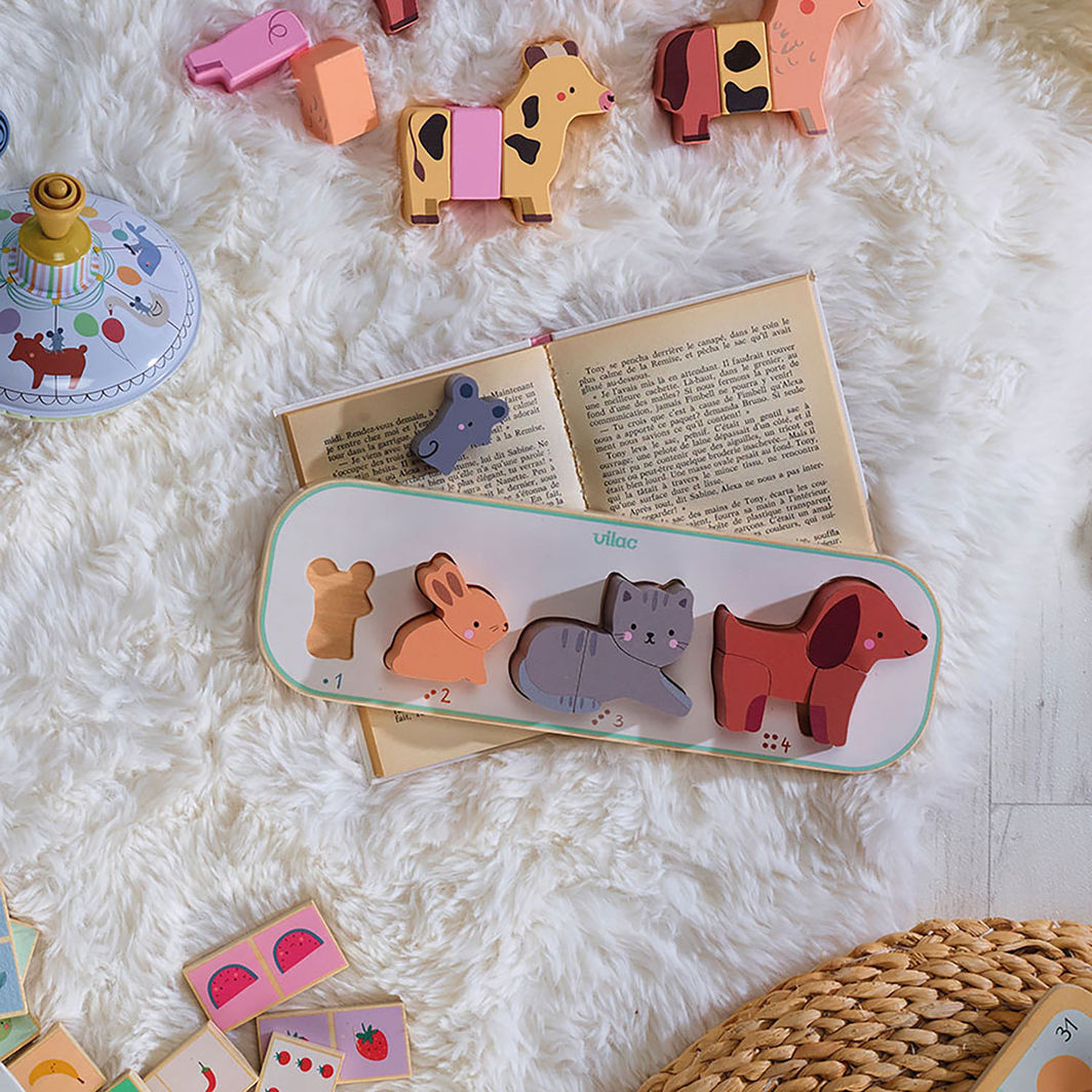 Vilac Pussel med 10 bitar - Fyra djur