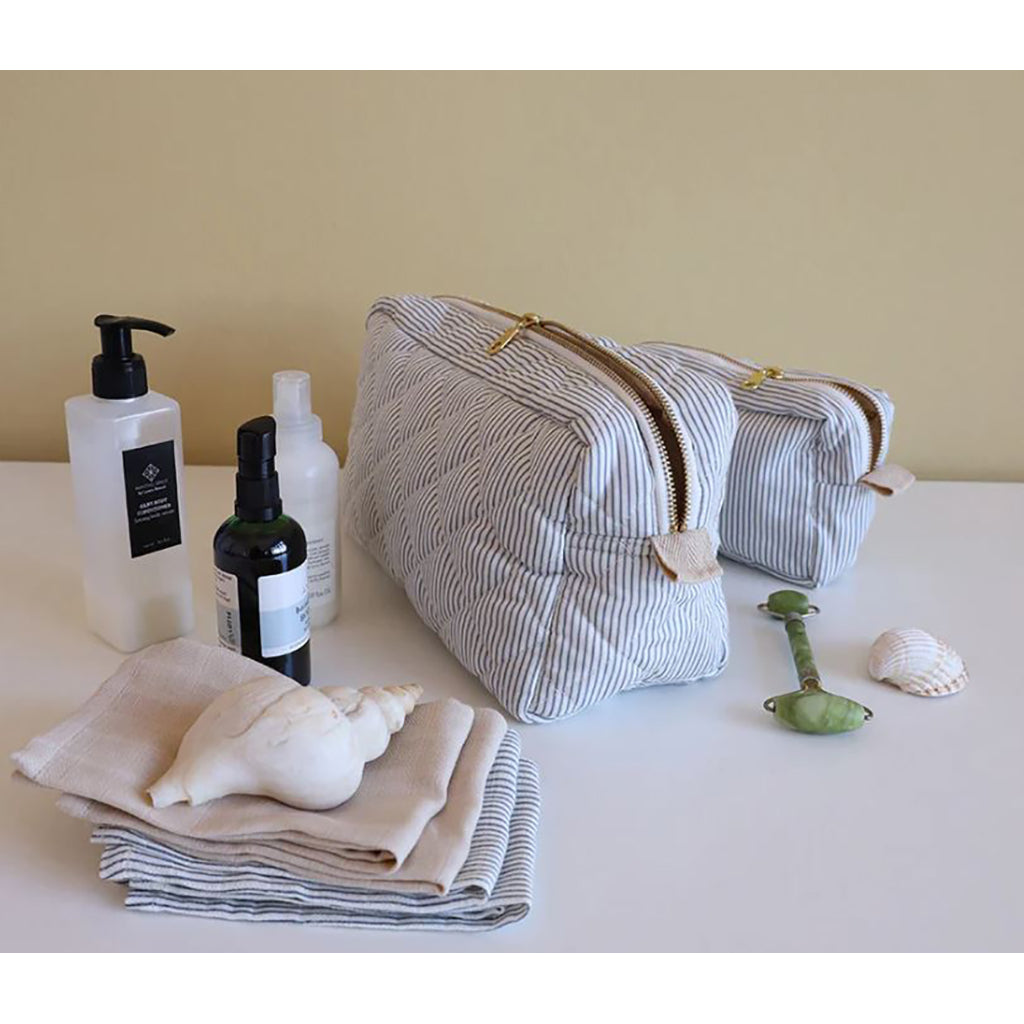 Cam Cam quiltad necessär, Classic stripes blue/praline