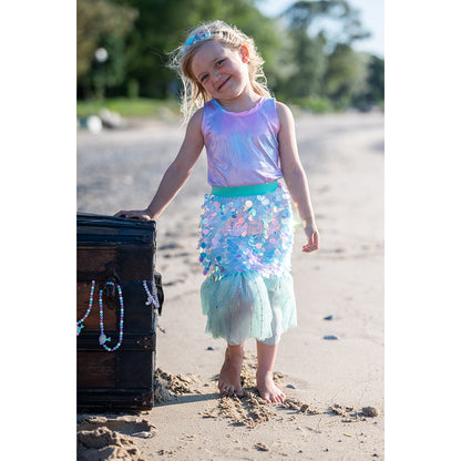 Great Pretenders utklädningskläder, Bling bling sjöjungfrukjol och hårklämmor, mint – Str. 4-6 år