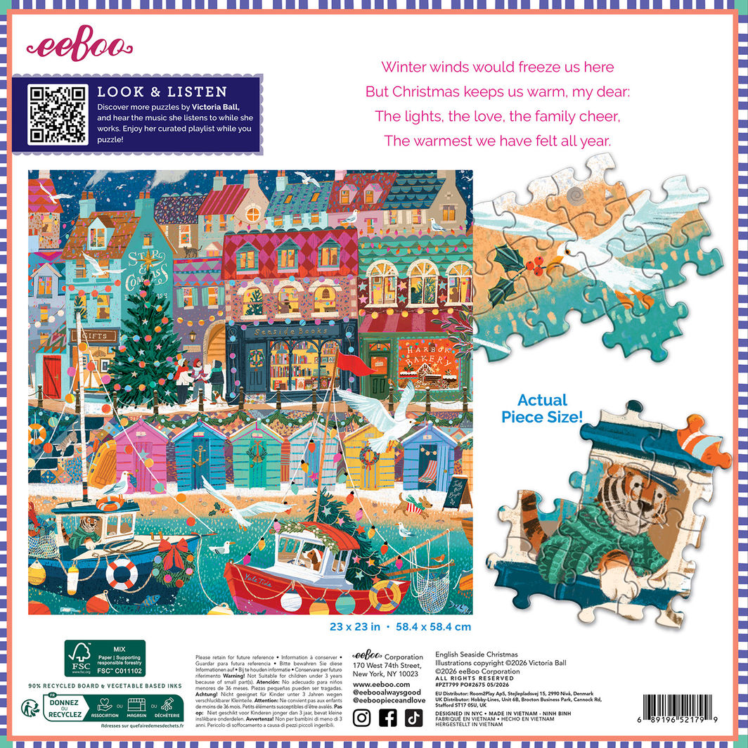 eeBoo Puslespil 1000 brk, English Seaside Christmas