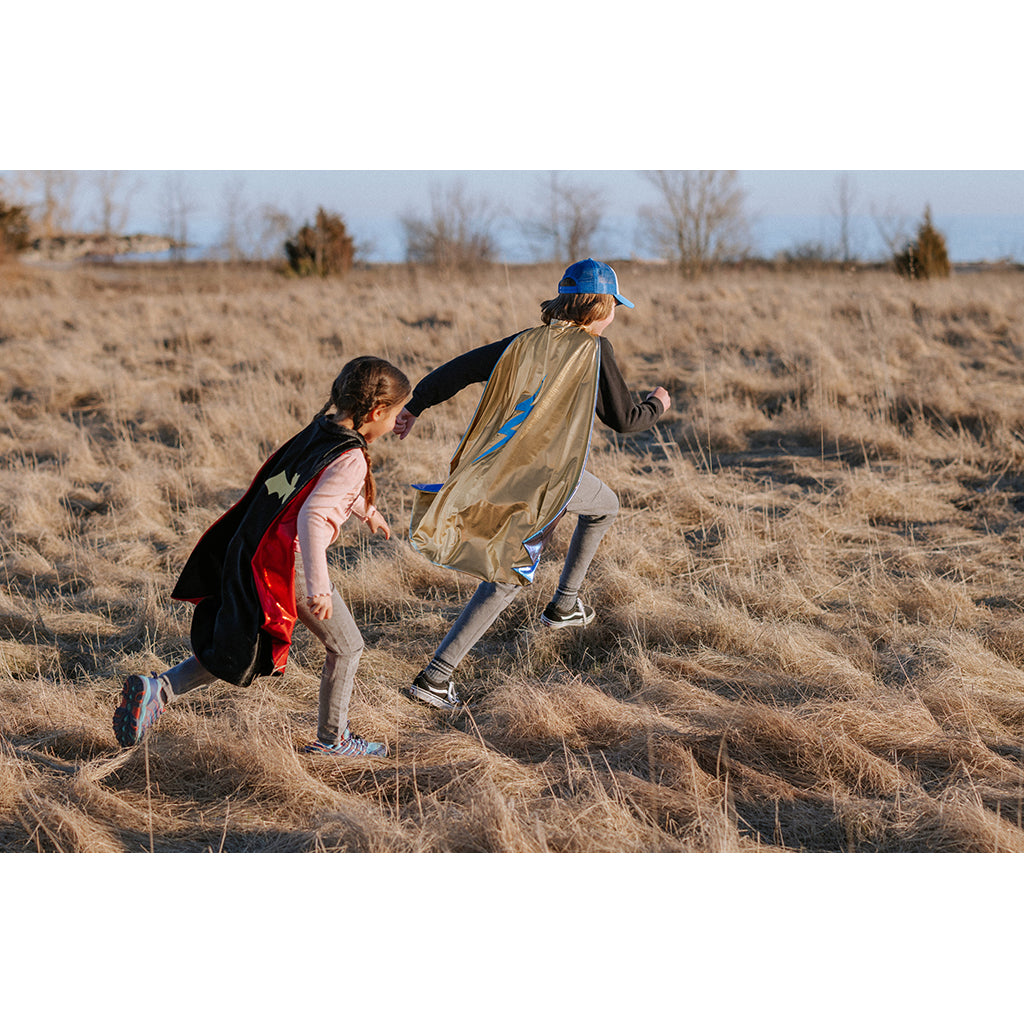 Great Pretenders Superhjälte-kappa, Blue Lightning, vändbar - stl. 5-6 år