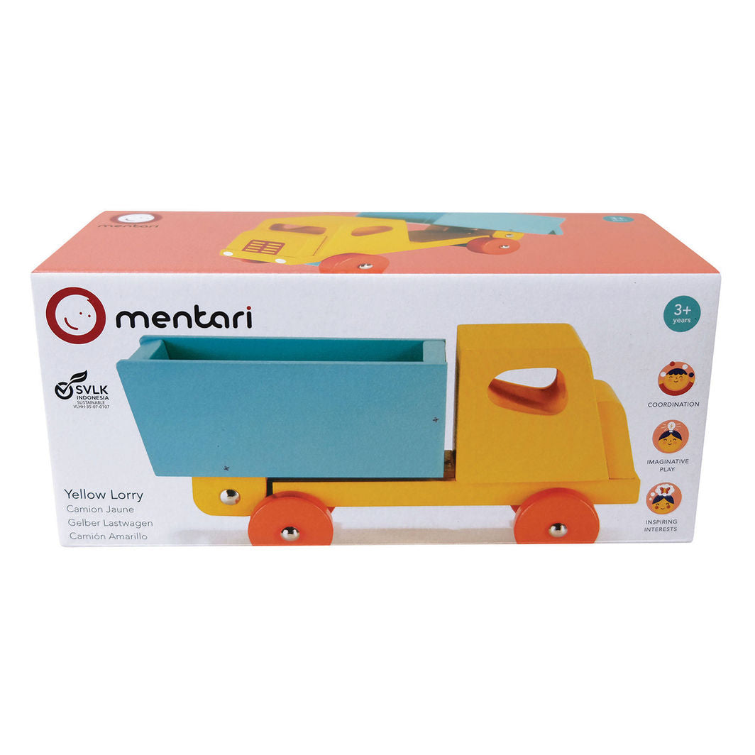 Mentari Träleksaksbil, Gul lastbil med tippflak