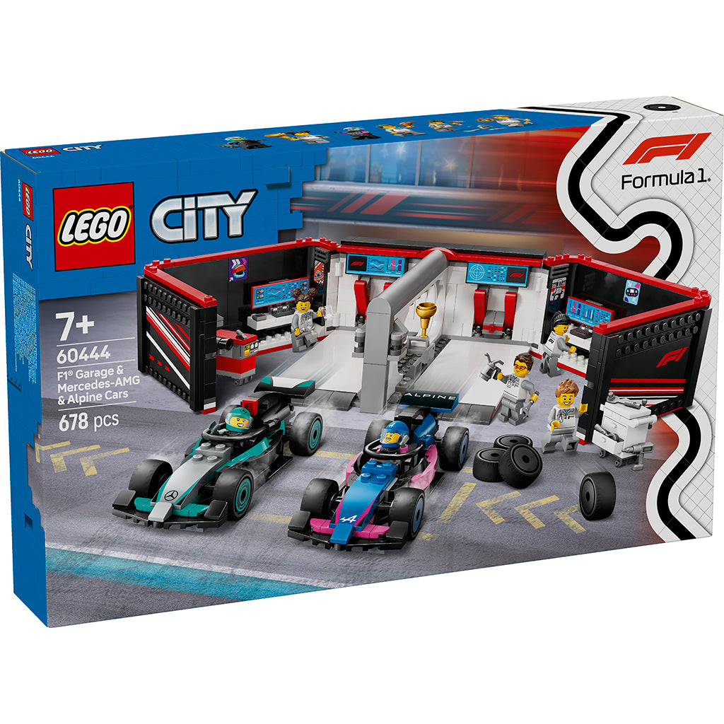 LEGO® City Projekt Alicia 2025, F1®-garage: Mercedes-AMG och Alpine-bilar