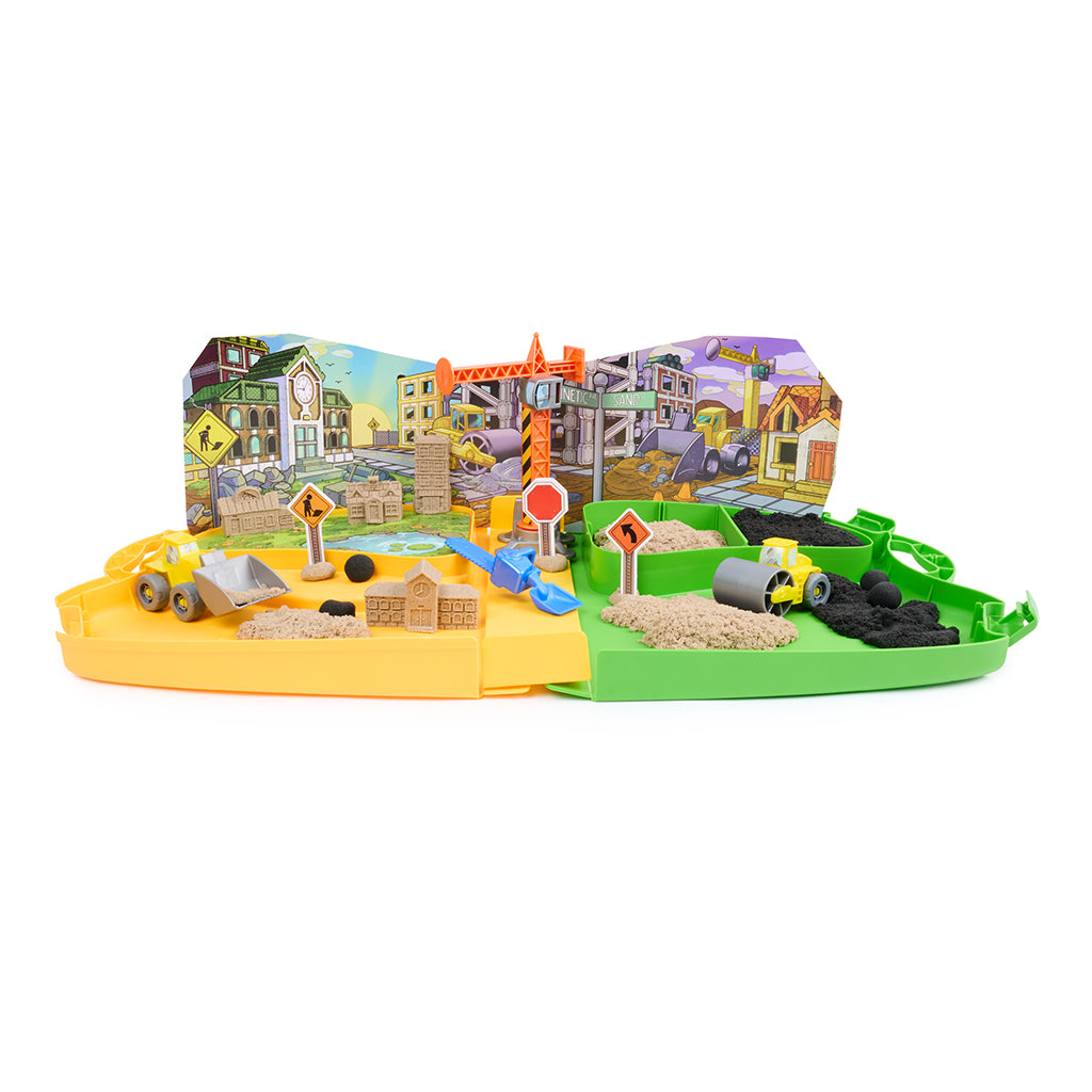 Kinetic Sand Construction Zone-koffert med arbetsbilar