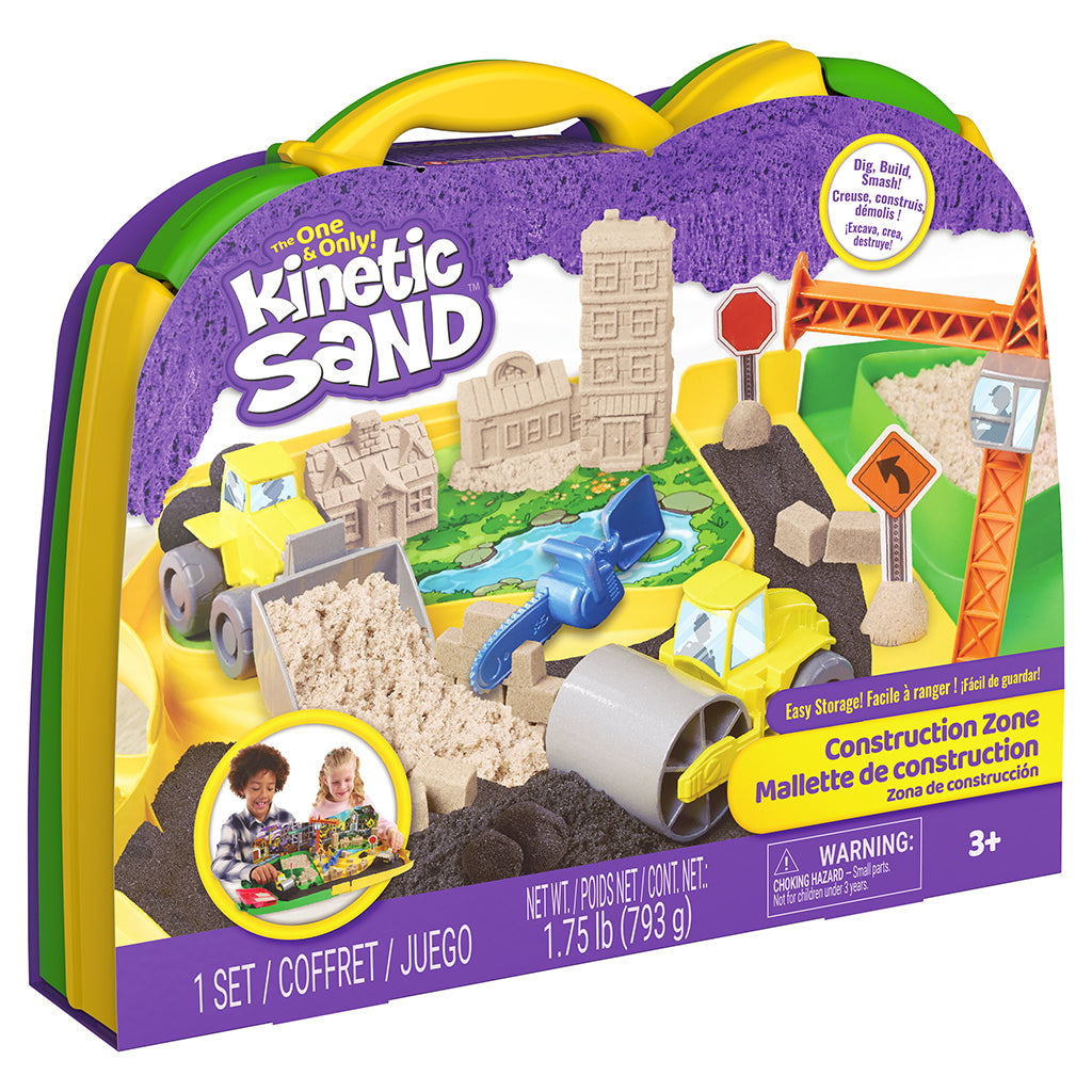 Kinetic Sand Construction Zone-koffert med arbetsbilar