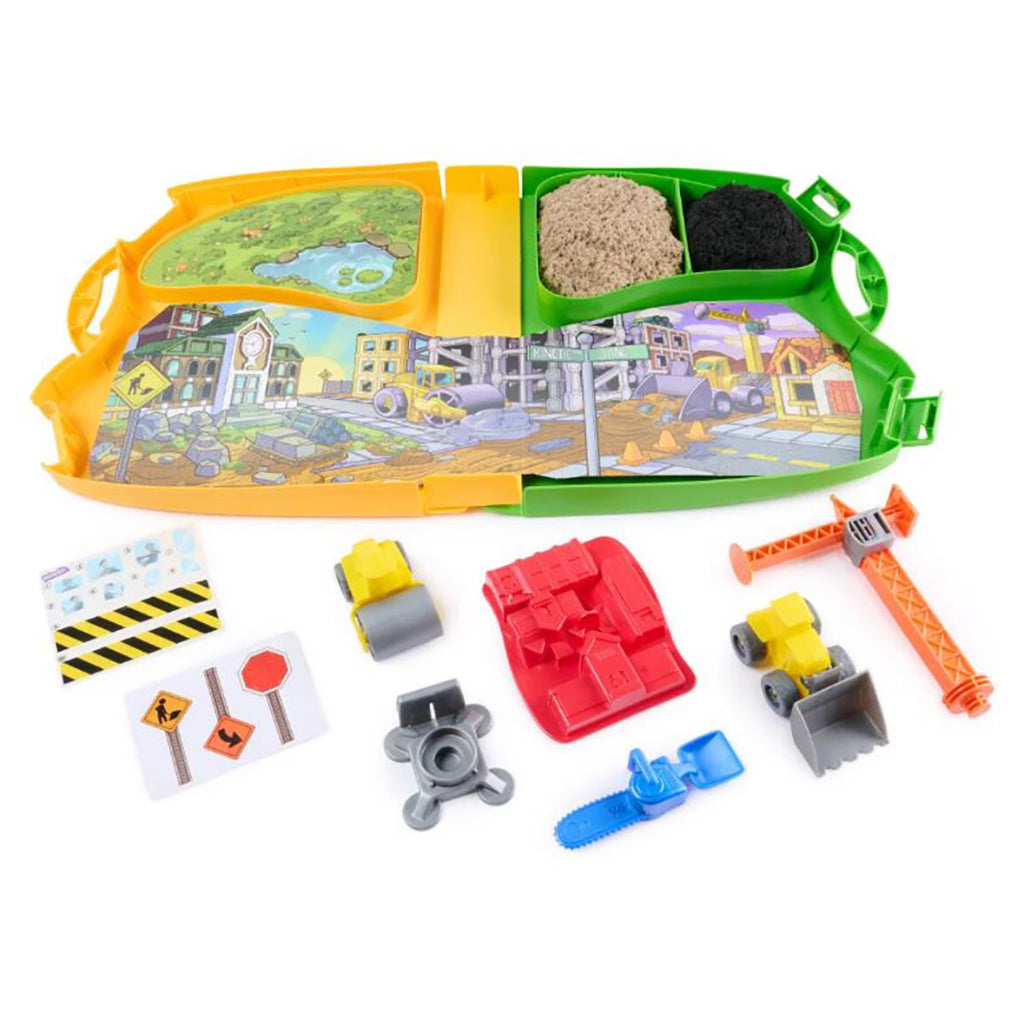 Kinetic Sand Construction Zone-koffert med arbetsbilar