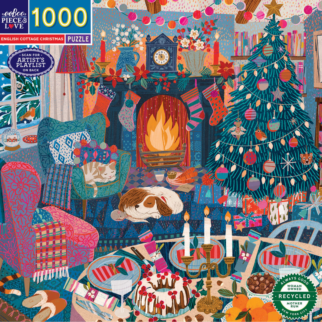 eeBoo Pussel, 1000 bitar – English Cottage Christmas