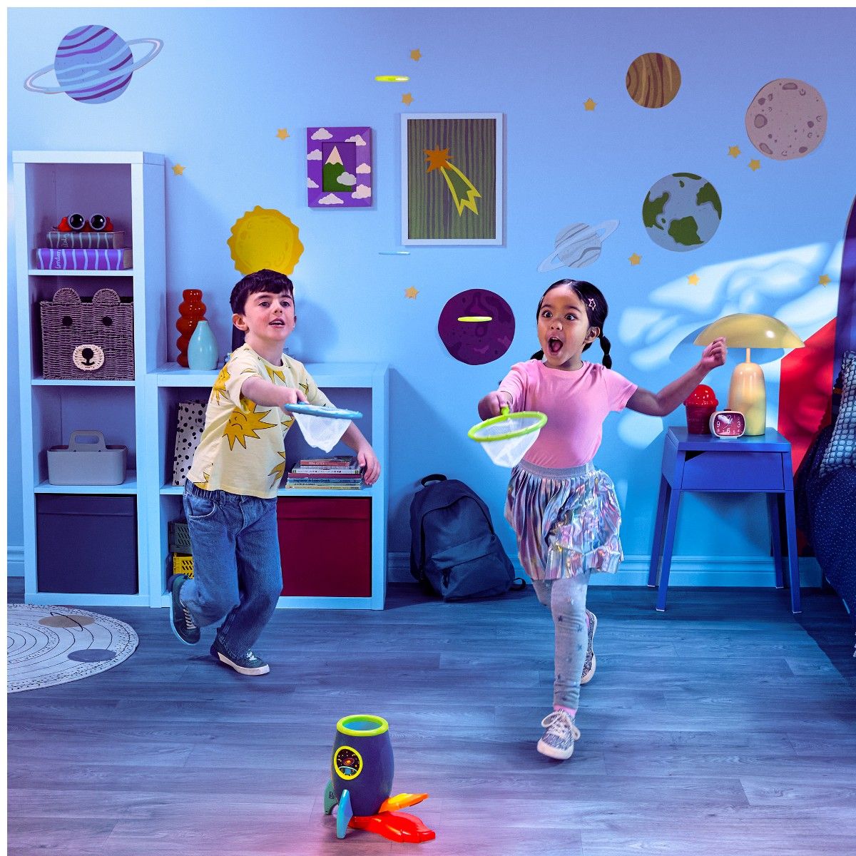 B Toys Raket med uppskjutning, fånga skivor med ketcher