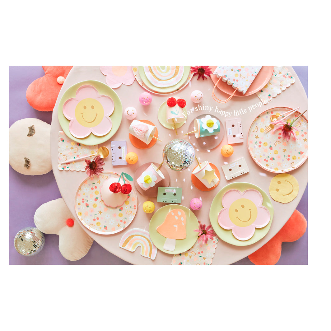 Meri Meri Papperstallrikar, Happy face flowers - 8 st.