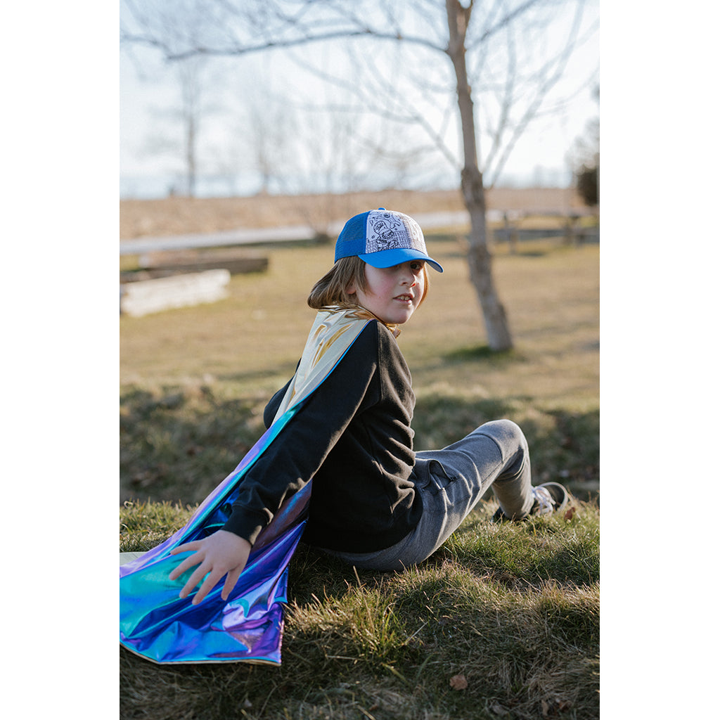 Great Pretenders Superhjälte-kappa, Blue Lightning, vändbar - stl. 5-6 år