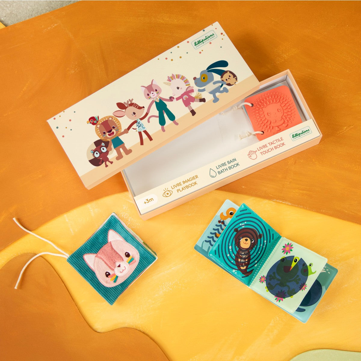 Lilliputiens babyleksaker, 3 sensoriska böcker – Jeanne