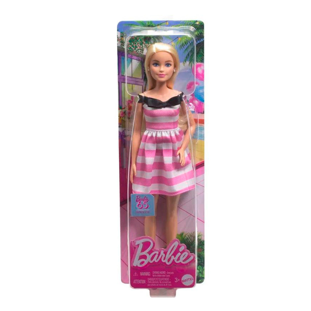 Barbie docka Fashionista docka, Rosa och vitrandig klänning