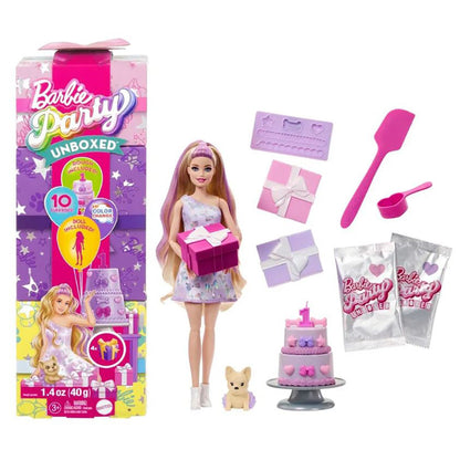 Barbie Party Unboxed docka med blont hår och 10 överraskningar