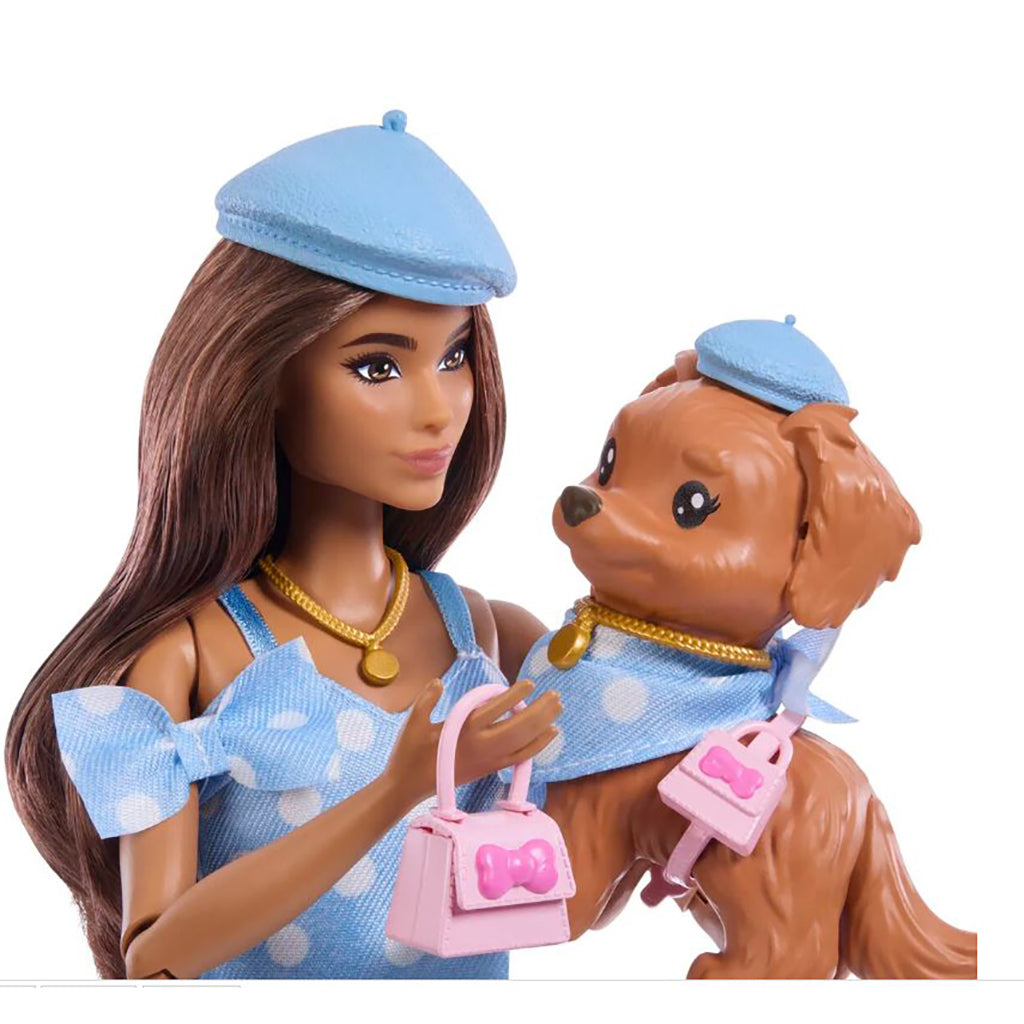 Barbie Twinning Looks Brunette Polka Dots docka m. hund