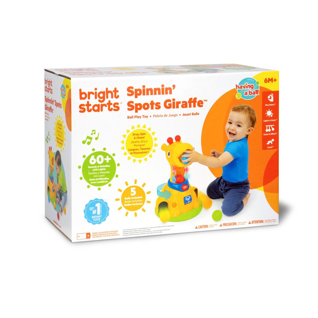 Bright Starts Babyleksak med ljus och ljud, Spinnin’ Spots Giraffe™ Bollspel