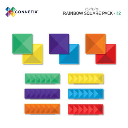 Connetix Square Pack, Magnetiskt byggset med 42 delar - Rainbow