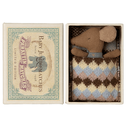 Maileg Sove/vågen baby mus i tändsticksask - Blå