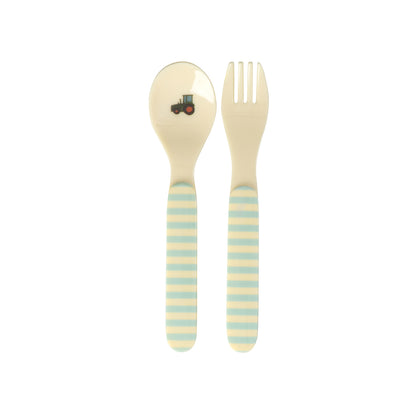 Rice Babyske og gaffel i melamin, Blue ABC