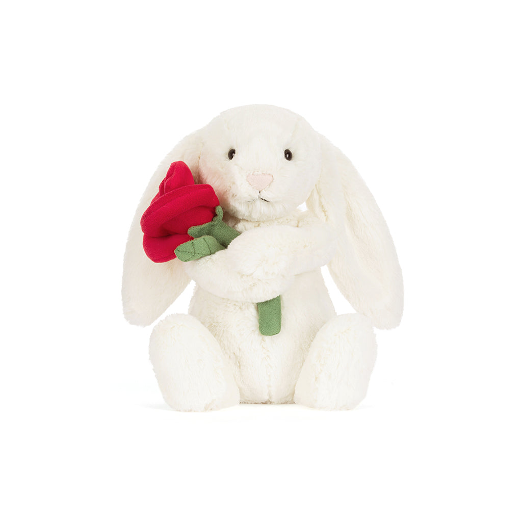 Jellycat bamse, Kanin med rose, Cream bunny - 31 cm