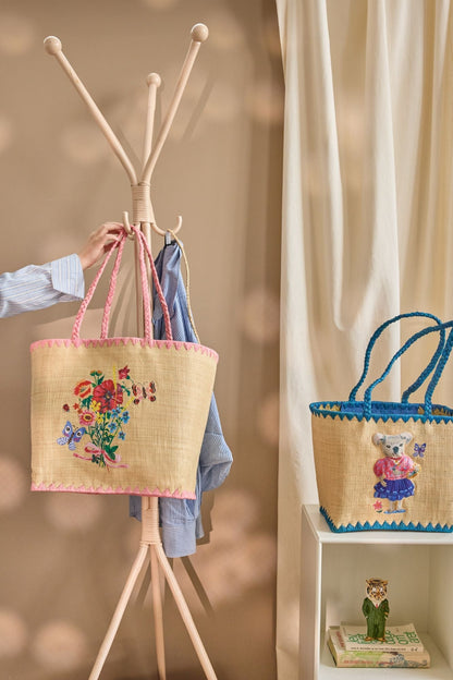 Rice korgväska, Stor Raffia, rosa - Nathalie Lété Print