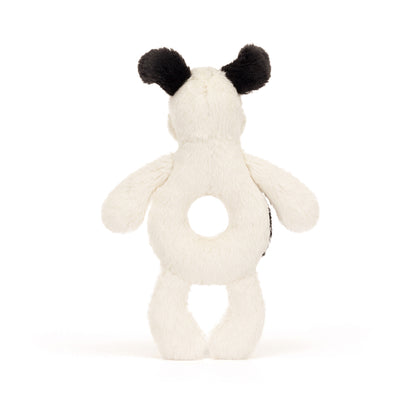 Baby Jellycat ringrangle, Hund, sort/creme – 15 cm