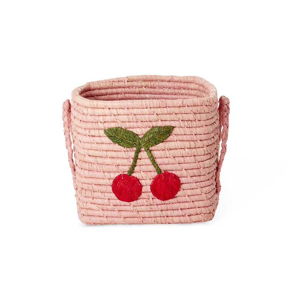 Rice korg, kvadratisk, liten - Pink big cherry