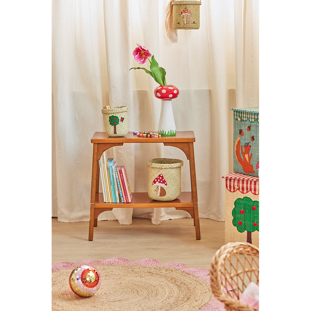 Rice korg, liten rund raffia förvaringskorg, natur – happy forest