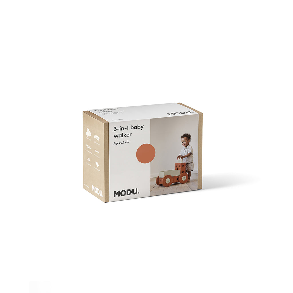 Modu 3-i-1 gåvagn, aktivitetsleksak i skum – Burnt orange/ Dusty green