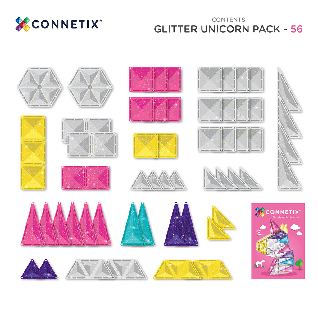 Connetix magnetiskt byggset, Enhörning glitter - 56 delar