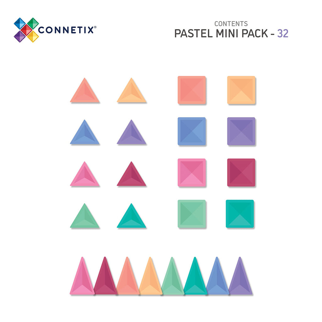 Connetix magnetiskt byggset, Mini Pack, 32 delar - Pastell