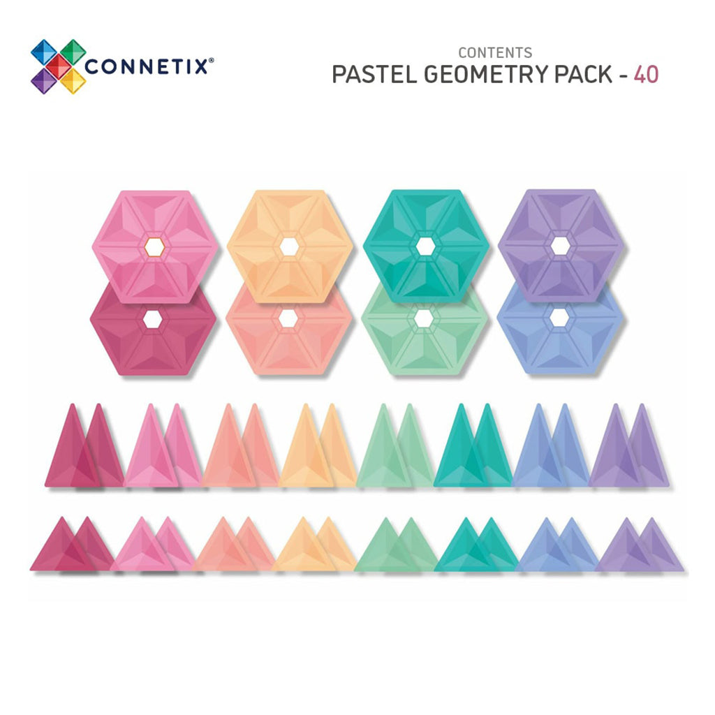 Connetix magnetiskt byggset, Geometry Pack, 40 delar - Pastell