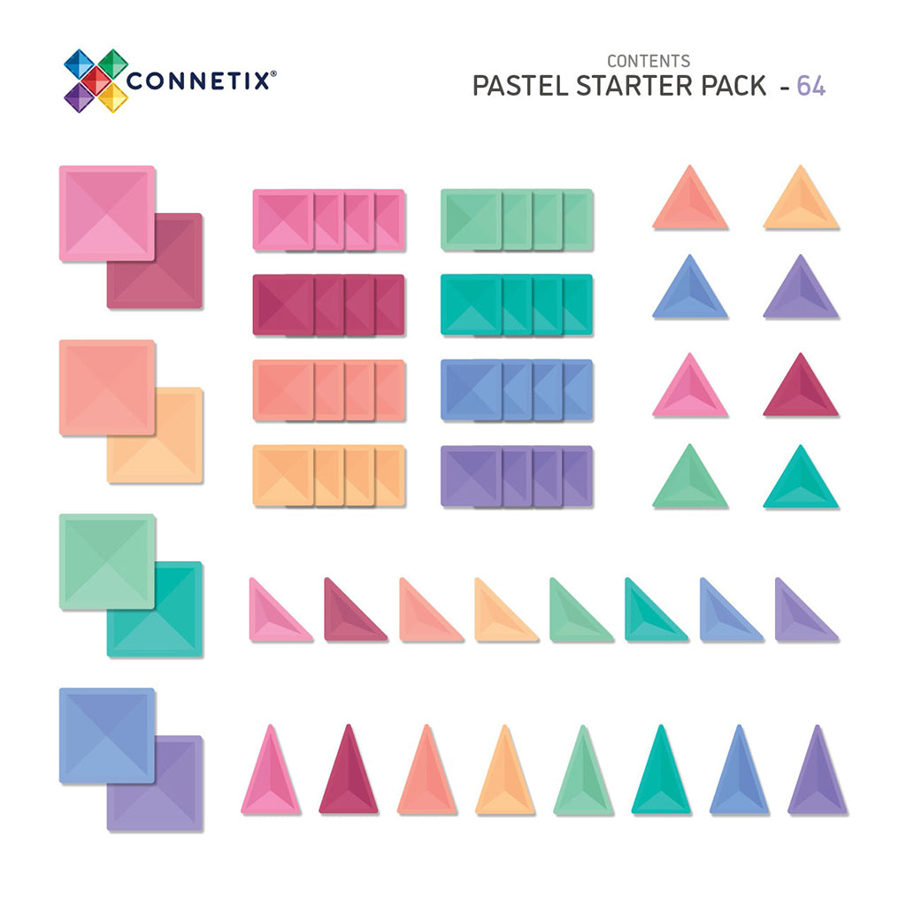 Connetix magnetiskt byggset, Starter pack, 60 delar - Pastell