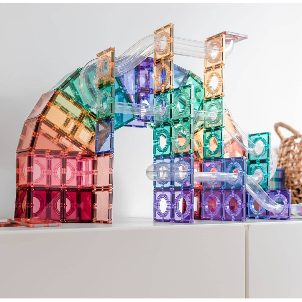 Connetix magnetiskt byggset, Ball Run Pack, 106 delar - Pastell