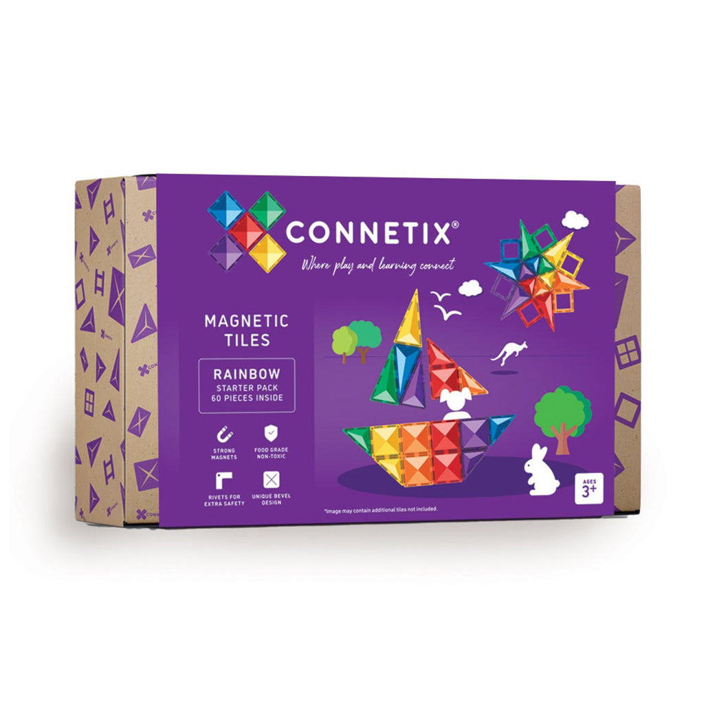 Connetix magnetiskt byggset, Startpaket, 60 delar - Rainbow