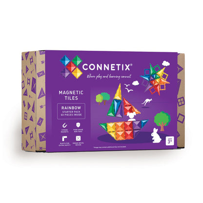Connetix magnetiskt byggset, Startpaket, 60 delar - Rainbow