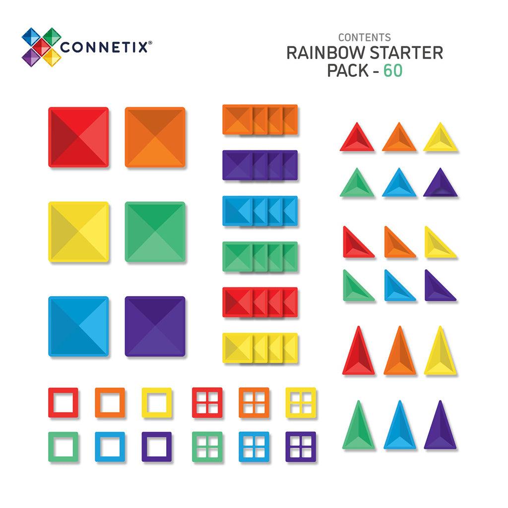 Connetix magnetiskt byggset, Startpaket, 60 delar - Rainbow