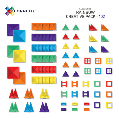 Connetix magnetiskt byggset, Creative Pack, 102 delar - Rainbow