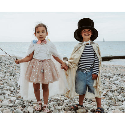 Great Pretenders utklädningskläder, Paljettprinsesskappa, Guld – str. 4–6 år