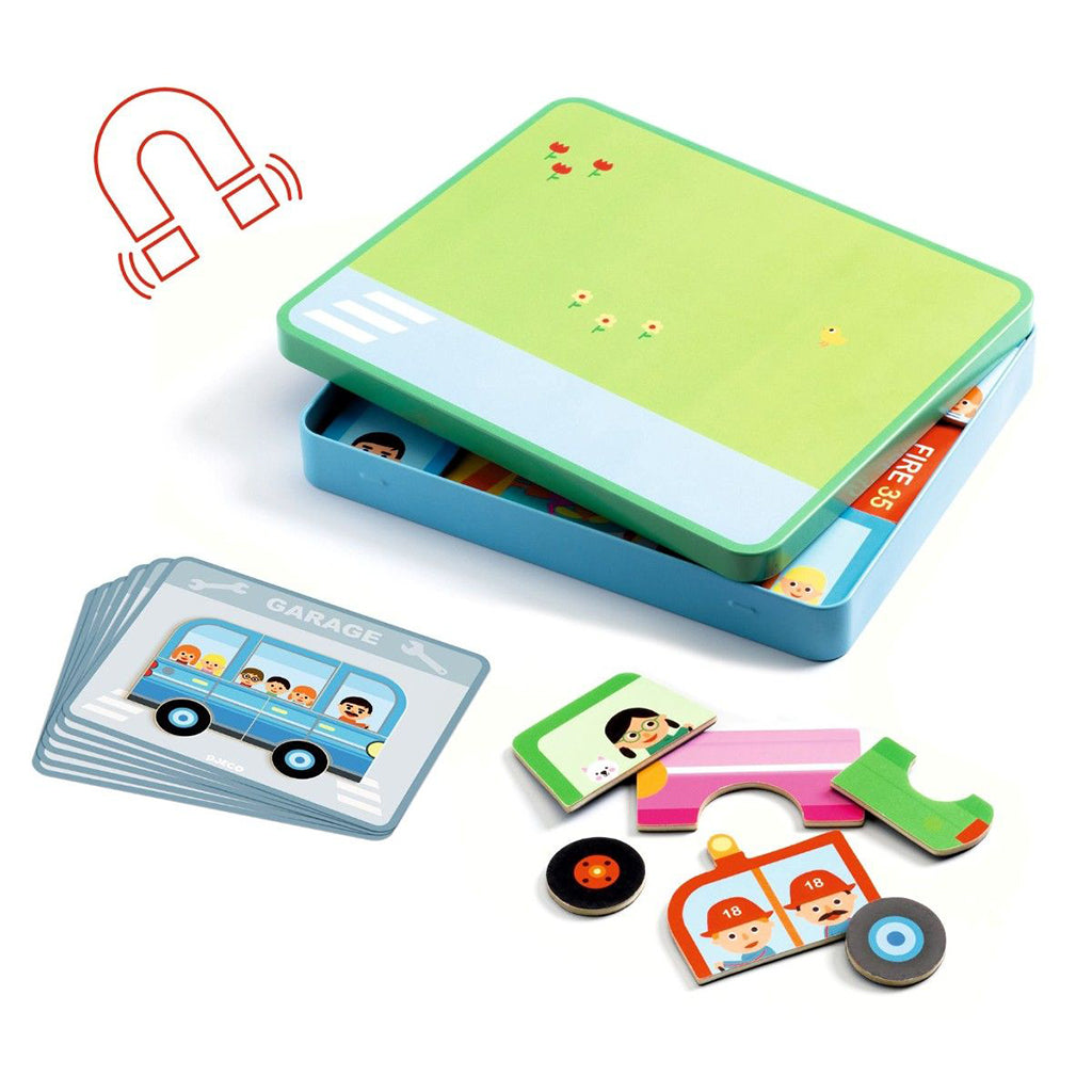 Djeco magnetlek, Inzebox - Fordon