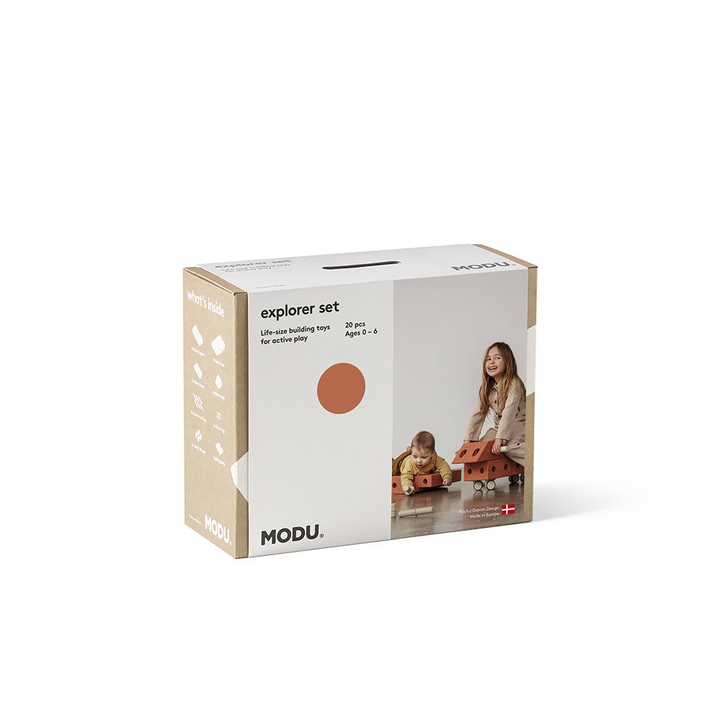 Modu byggeleksaker i skum, Explorer set, 20 delar – Burnt orange/Dusty green