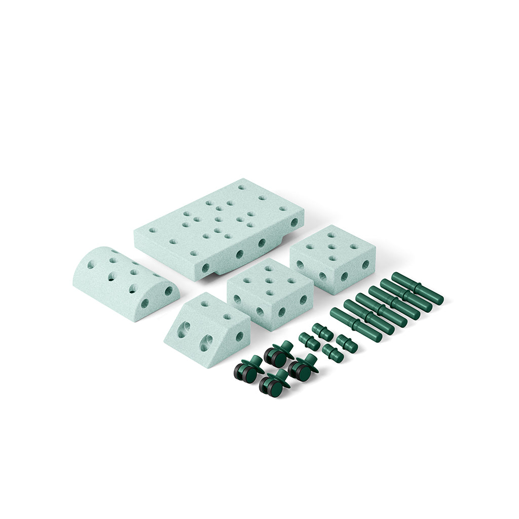 Modu byggleksak i skum, Explorer set, 19 delar - Ocean Mint/ Forest Green