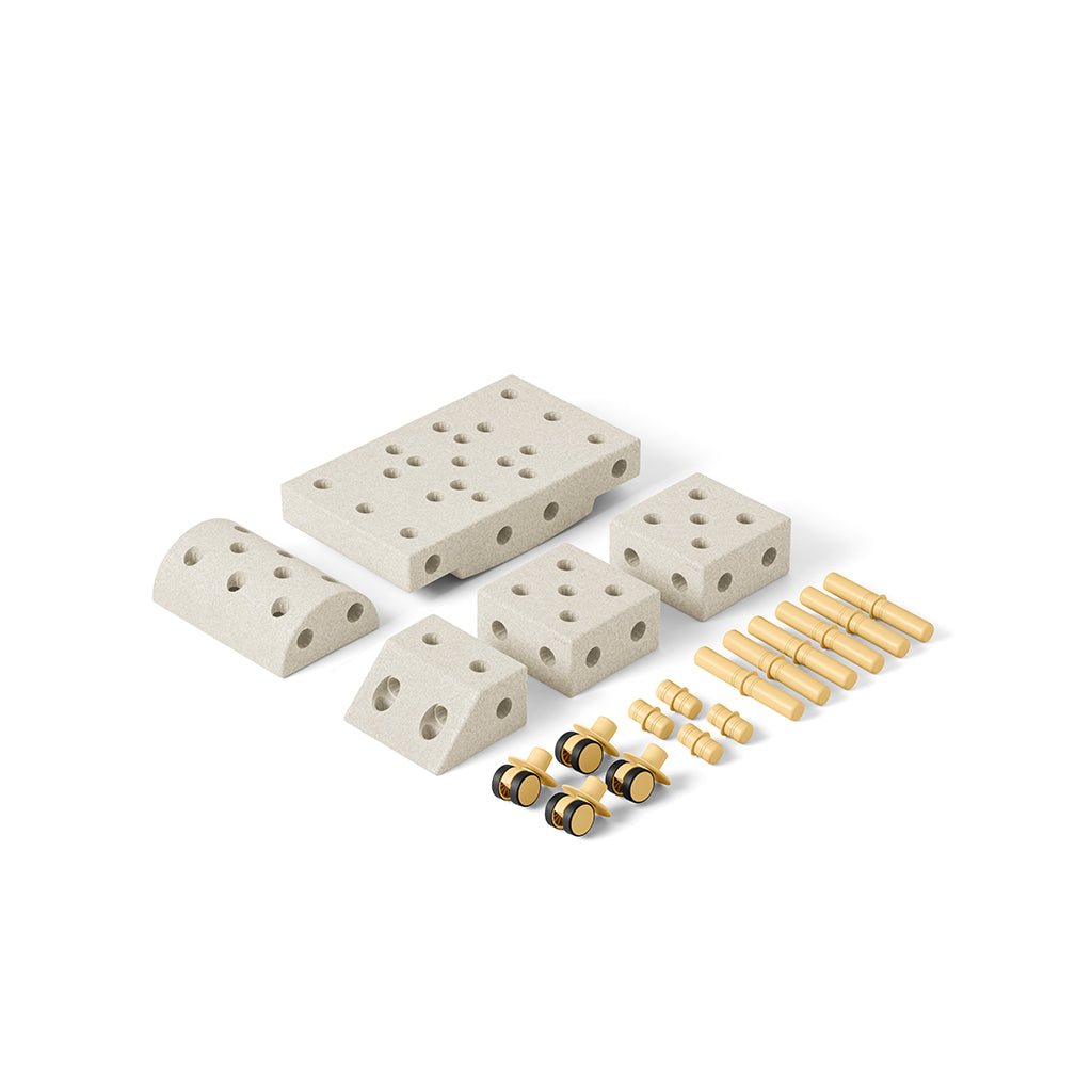 Modu byggelegetøj i skum, Explorer sæt, 19 dele - Sand Grey / Honey Yellow