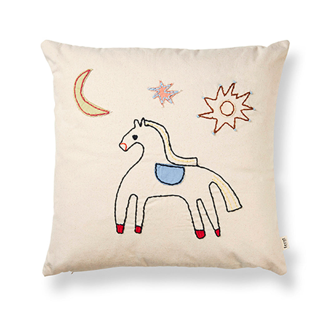 ferm Living kudde, broderad, Naive - Horse