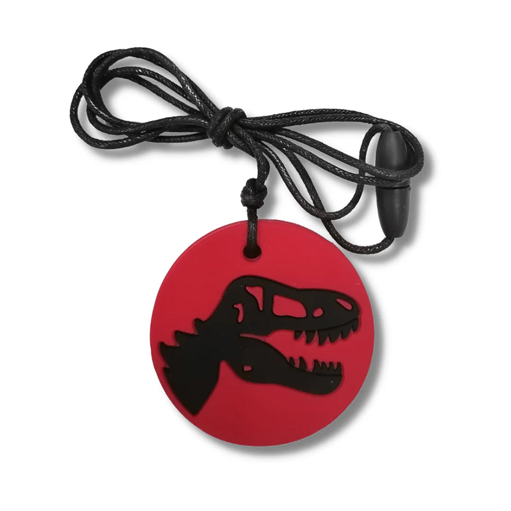 JellyStone Designs, sensoriskt tugg-halsband, medium - Röd dino