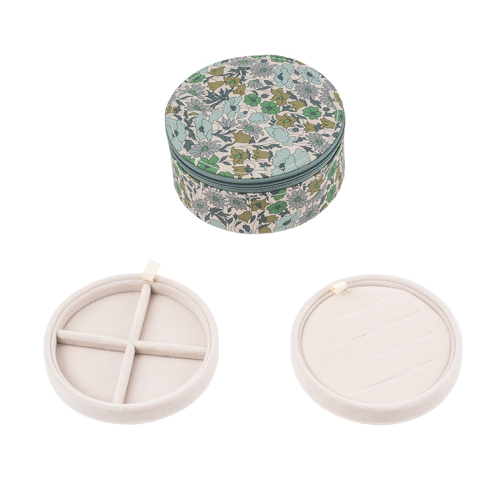 Bon Dep smyckeskrin med Liberty-tryck, runt - Poppy and Daisy Teal