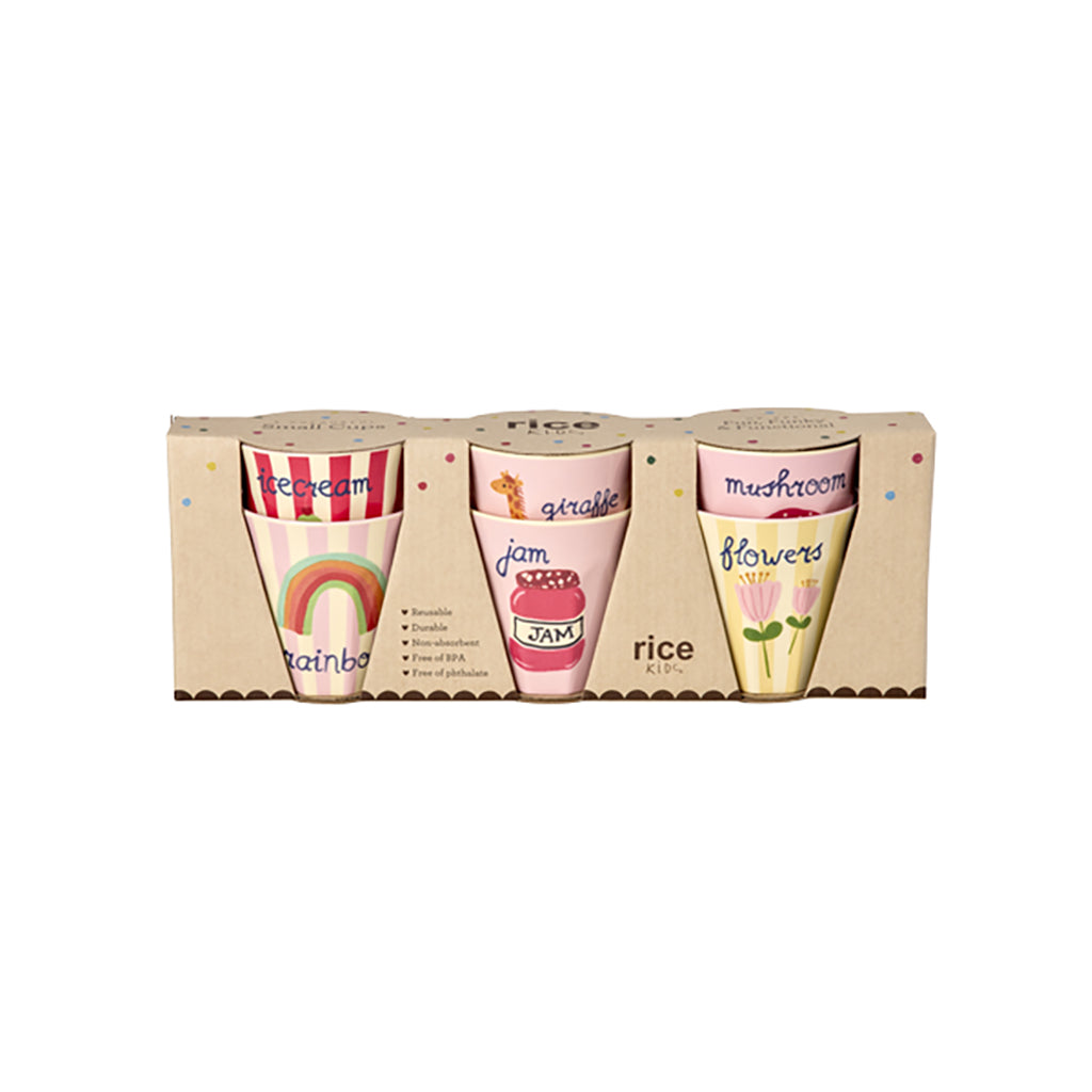 Rice melaminmuggar, Rosa ABC-print, 6-pack - Liten