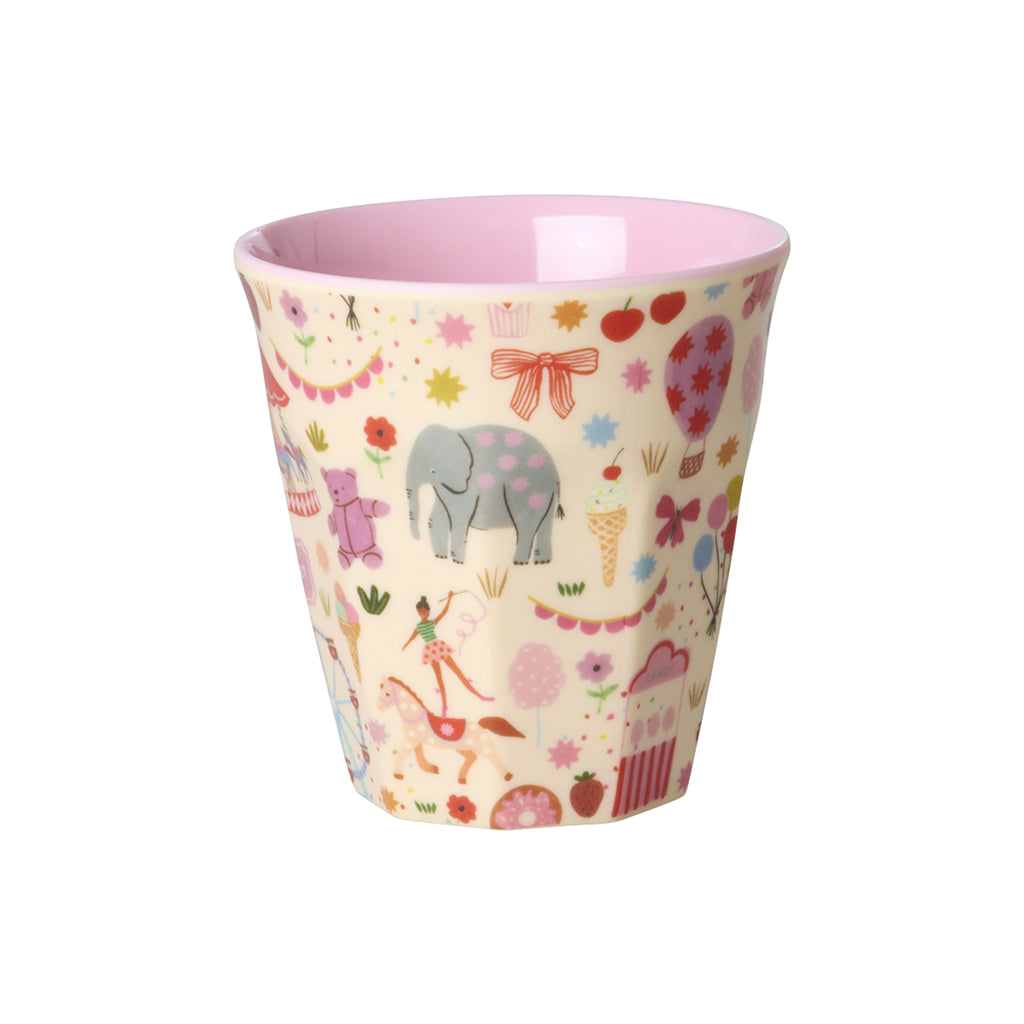 Rice melamin barnkopp, Small, Fun fair print – Rosa