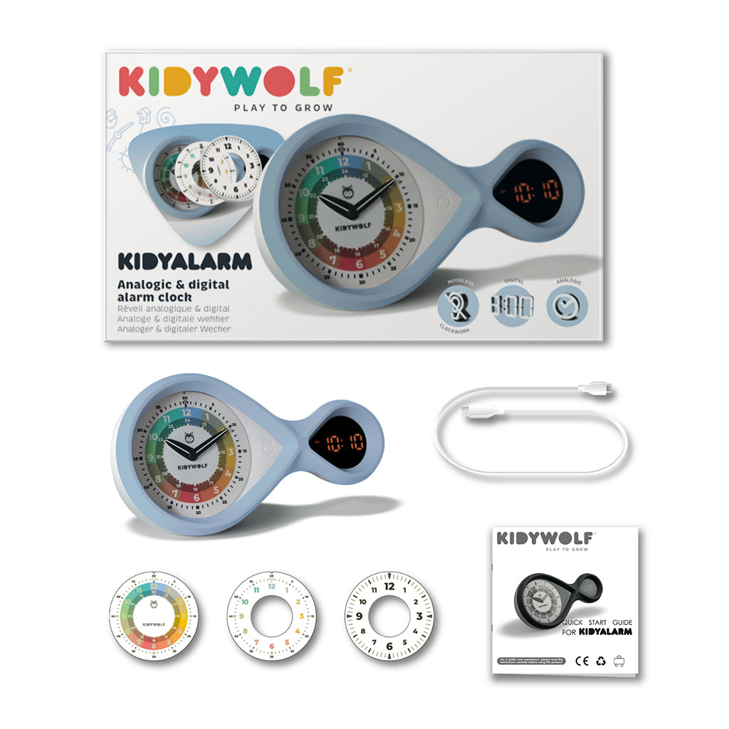 Kidyalarm väckarklocka för barn med analog urtavla och digital display, Blå