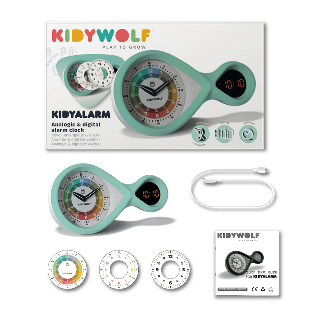 Kidyalarm väckarklocka för barn med analog urtavla och digital display, Grön